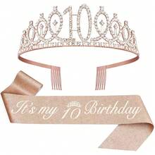 2pcs/Set Birthday Sash And Tiara For Women Including Birthday Crown,It's My Birthday 11th 12th 13th 14th 15th 16th 17th 18th 19th 20th 21th 22th 23th 24th 25th 26th 29th 30th Birthday Sash Ribbon Fabulous Candles And Cake Topper, Birthday Women Gifts For Happy Birthday Party Favor Supplies For Rose Gold Party Accessories