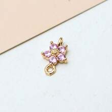 5/10件铜镀金微镶锆石双花吊坠，DIY耳环，发饰，流苏装饰材料 - 彩色 - 查看 13