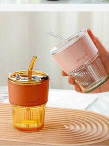 Stilvolle & kreative Wassergläser | Bambusmusterige Kaffeetasse, gestreifte Glasstasse, Office & Home Ins Stil Getränkebecher Schulanfang