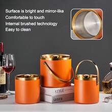 3L Stainless Steel Ice Bucket With Lid, Wine Bottle Cooler (Including 2 Ice Cubes And Ice Clips), Double Wall Stainless Steel Insulated Ice Bucket, Champagne Bucket/Drink Bucket For Party Bar And Picnic - 橘色 - 查看 6
