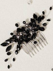 Elegant Black Crystal Hair Comb Vintage Handmade Beaded Hair Clip Wedding Bridal Hair Accessories For Women Party Banquet Prom - Black - View 6