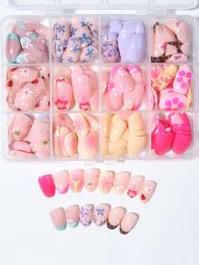 Short Oval 288Pcs(12Mixed) Hibiscus Flower Nails Cute Bee Nails & Beetle Nails Design French Acrylic Press On Nails Short Nails Pink French, Yellow French, White French Design Perfect Fit Short False Nails Set ,Easy To Wear Summer Nails And French Tip Nails Art For Woman Girl Daily Work Wear Rave Party Use Nail Supplies Nails