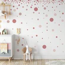 Cartoon Pink Polka Dot Sticker, Self-Adhesive Wall Decor Sticker For Kids Room, Living Room Stickers - Pink - View 2