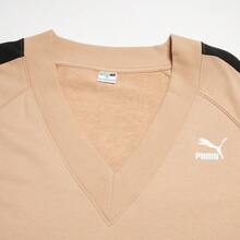 Puma 女式 V 领长袖套头衫，休闲春秋 - 卡其色 - 查看 3