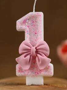 1 Peça Vela de Aniversário com Número Decorado com Strass em Formato de Laço Rosa para Festa de Aniversário, Evento Comemorativo, Decoração de Bolo, Suprimentos para Festa de Aniversário Infantil, Velas Aromáticas, Velas com Números, Velas de Aniversário Infantil, Decoração de Bolo