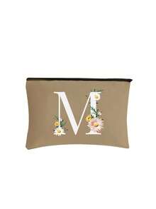 Initial Letter A-Z Flower Print Makeup Bag,Portable Toiletry Bag,Initial Pouch,Zippered Cosmetic Bag,Multi-Purpose Wash Bag,Storage Bag,Daisy Flower Pattern,Cosmetic Pouch For Small Items Storage,Clutch Bag, Lightweight Foldable Storage Bag, Teacher Gift Clutch Bag,Storage For Nurses, Doctors, Teachers Bag, ,Initial Cosmetic Bag,Suitable For Travel, Bridal Party, Or Daily Use, Beach, Mother'S Day Gift, Easter Gift, Birthday Gift