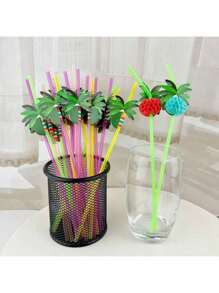 10pcs/50pcs Hawaiian Mini Umbrella Straws, Fluorescent Decor Party Crafts Straws, Colorful Tube Art Straws Suitable For Parties And Gatherings