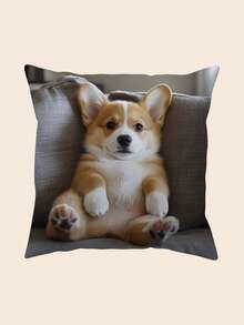 1pc Rocky Style Corgi Dog Throw Pillow Cover, 18" X 18", Machine Washable Zipper Closure Polyester Decorative Cushion For Home, Suitable For All Room Types, Without Insert - Multicolor - View 5