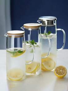 1 Stück hochwertige Borosilikatglas Teekanne mit 304 Edelstahl Deckel, hitze-/kältebeständig, große Kapazität für Tee/Saft, geeignet für Zuhause/Restaurant/Hotel, bequemer Griff, breite Öffnung leicht zu reinigen