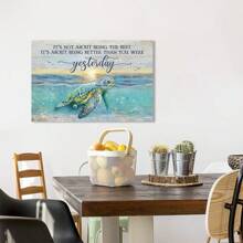 Framed 1PC Inspirational Sea Turtle Canvas Art Print Vibrant Ocean Scene, Ready To Hang Wall Decor For Bedroom & Living Room, Modern Coastal Turquoise Design With Motivational Quote, Living Room Decor|Coastal Wall Art|Readytohang Canvas, Turtle Decor