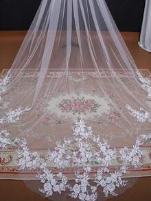 1 pieza Velo de novia con encaje y aplicaciones, velo de novia con cola, accesorio nupcial - Multicolor - Ver 4