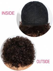 Pixie Cut Wig Human Hair 6 Inch Short Curly Wigs None Lace Front Human Hair Wigs With Bangs 180% Density Machine Made Pixie Cut Curly Wave Wigs 100% Human Hair Wig For Women Natural Color Human Hair