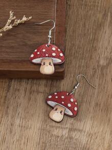 1 Pair Wooden Colorful Mushroom Design Earrings, Cute Cartoon Style Women's Daily Accessory