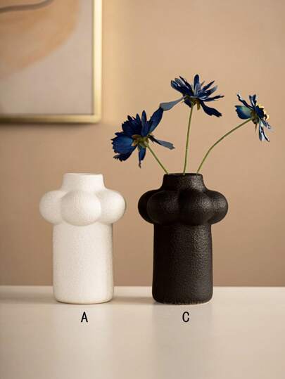 1pc Vertical Gestreepte Ceramic Vase, Zwart White, Minimalist Moderne Mini Wedding, Home, Desk, Office, Hotel, Living Room, Holiday Birthday Graduation Home Back To School Room Supplies ations Flower Vase Glass view 7