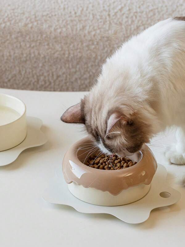 1 pieza Tazón de cerámica creativo para gatos, tazón elevado antiderrame para comida de mascotas, tazón de agua con cuello inclinado para protección, regalo de Navidad y Fiestas