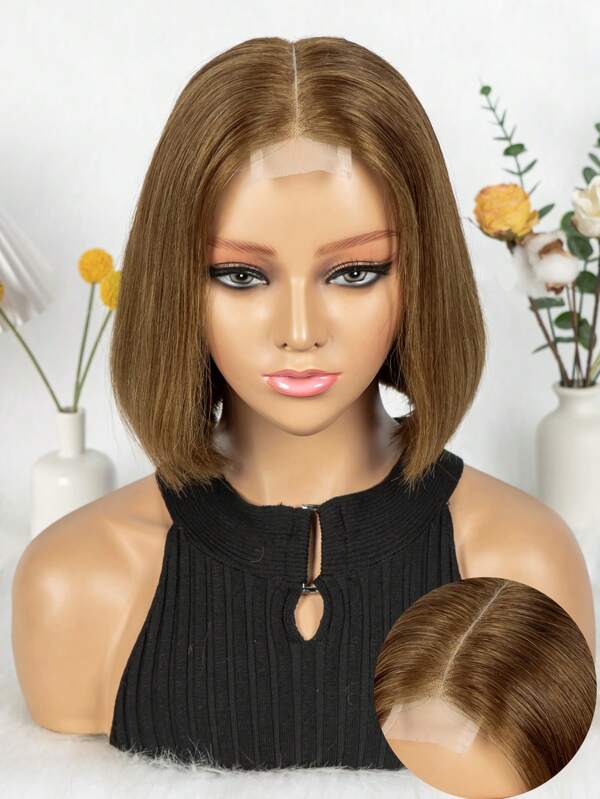 Peruca de renda frontal Bob 2*6, cabelo natural, degradê, densidade 200%, peruca de fechamento de renda Bob reta, peruca de cabelo natural