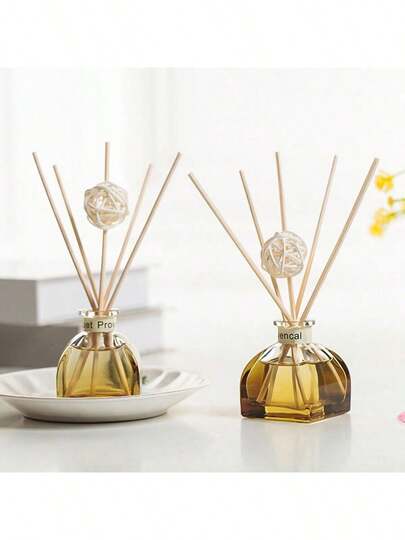 1pc, 50ML Air Freshener With 5pcs Fragrance Sticks, Suitable For Bathroom Deodorizer, Bedroom Fragrance, Home Decor, Glass Bottle, Rectangular Shape, No Feather, Long-Lasting Scented Essential Oil, Ideal For Eliminating Odor, Ideal Gift For Valentine's Day, Aromatherapy, Diffuser, Home Fragrance, House Freshener