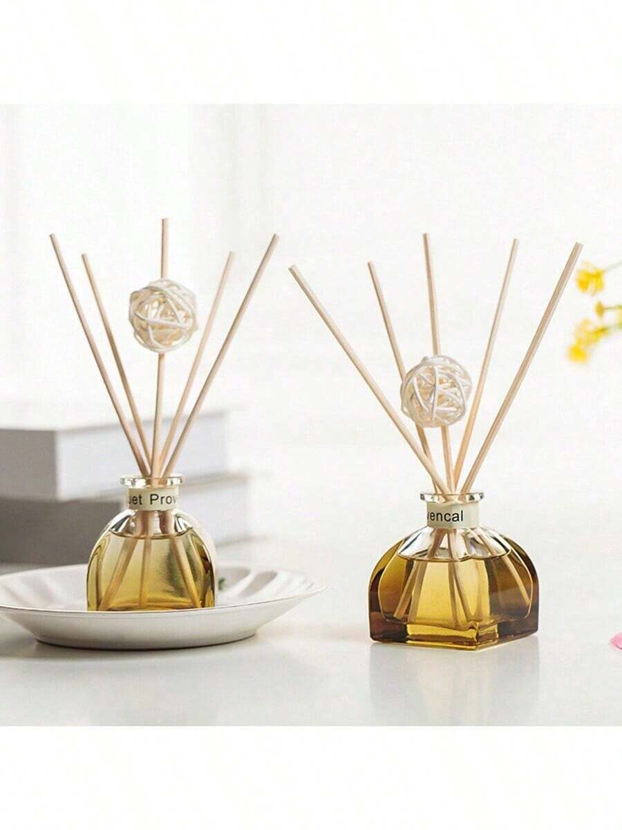 1 pieza, ambientador de 50ML con 5 varillas aromáticas, adecuado para desodorizar el baño, perfumar el dormitorio, decoración del hogar, botella de cristal, forma rectangular, sin plumas, aceite esencial perfumado de larga duración, ideal para eliminar olores, regalo ideal para el Día de San Valentín, aromaterapia, difusor, fragancia para el hogar, ambientador de casa - Muchos estilos - Ver 1