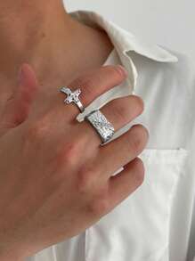 4-Piece Set Asymmetrical Diamond Decor Vintage Geometric Design Fashion Rings