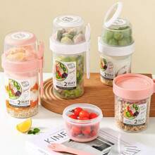 1pc Breakfast On The Go Cups, Salad Cup To Go, Take And Go Yogurt Cereal Overnight Oats Snack Parfait Containers & Salad Dressing Holder With Fork For Lunch, Fruit & Vegetable Jar