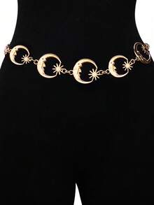 1 件时尚天体金属身体链 - 月亮星星太阳腰饰分层肚脐链，适合女士，优雅百搭配饰，适合派对夜晚外出或日常服装，夏季、学校秋季、秋季、万圣节