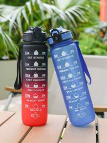 1pc 1000ml/32oz Gradient Color Plastic Cup, Outdoor Large Capacity Sports Water Bottle With Straw, Time Marker, Bounce Design, Leakproof Lock, Strap For Convenient Carrying, Suitable For Work, School, Outdoor Sports, Fitness, Hiking, Camping, Cycling, Holidays Gift