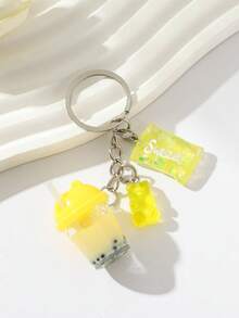 Letter Detail Beverage & Cake Charm Keychain - Pink - View 2