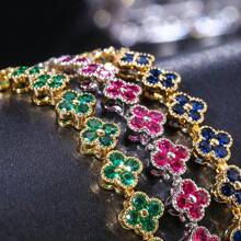 1 pieza Pulsera de lujo con flores de circonita al azar para mujeres, joyería exquisita con efecto deslumbrante de CZ como regalo