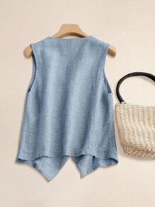 Top canotta in lino casual corto da resort per donna