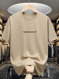 Men's Motto Print Round Neck Short Sleeve Casual Versatile T-Shirt