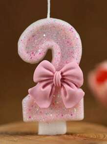 1 Peça Vela de Aniversário com Número Decorado com Strass em Formato de Laço Rosa para Festa de Aniversário, Evento Comemorativo, Decoração de Bolo, Suprimentos para Festa de Aniversário Infantil, Velas Aromáticas, Velas com Números, Velas de Aniversário Infantil, Decoração de Bolo