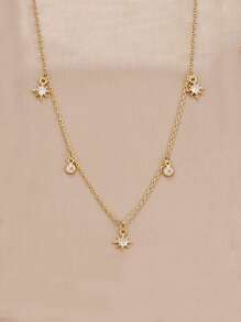 1 Stück Halskette mit Stern-Zirkonia-Anhänger für Frauen, runder weißer Kristall Anhänger Halskette, Schmuck für Valentinstag, Mutter, Muttertag, Geschenk