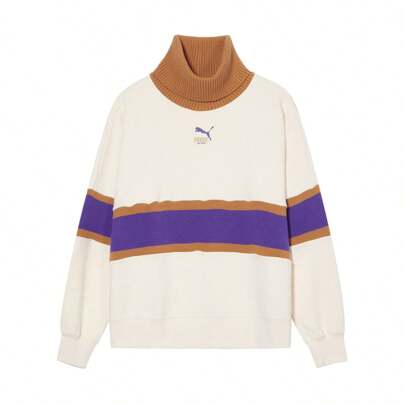 Puma ゆったりシルエット カラーブロック ハイネック レディース スウェットシャツ、長袖プルオーバーニットパーカー