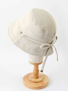 女士波西米亚风优雅蝴蝶结太阳帽，透气渔夫帽，格子丝带，宽边，春夏户外旅行渔夫帽