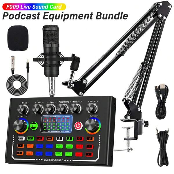 F009 Live Sound Card Live Broadcast Quipment,Bluetooth Audio DJ Mixer With Microphone Set Device For Mixer Recording Studio Smartphone Live Streaming