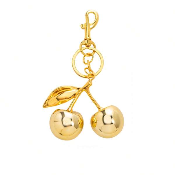 1pc Gold Cherry Keychain, Zinc Alloy Fruit Pendant, Fashionable Sparkling Keychain, Suitable For Men And Women, Jewelry & Bag Decor, Ideal Gift