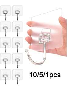 10/5/1pc, Multipurpose Large Adhesive Hook, Heavy Duty Hook, Max 16.78KG, Waterproof Large Wall Hook For Bathroom Kitchen ﻿