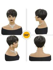 Short Curly Wigs Pixie Cut Wig Short Hair Black Wig With Bangs Natural Wavy Synthetic Wigs (Black Mixed Grey)