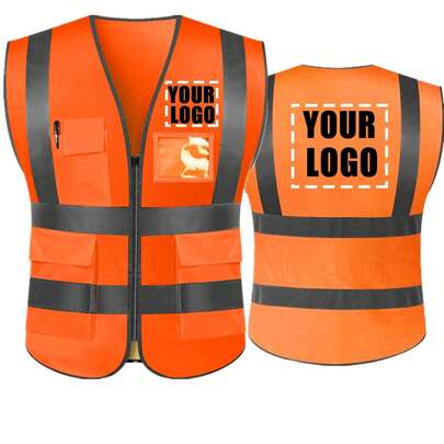 High Visibility Reflective Vest With Pockets And Zipper Front, Neon Yellow, Meets ANSI/ISEA Standards