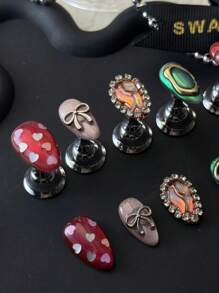 10 Peças Unhas Artesanais Estilo Boêmio, Design de Olho de Gato de Pitaia, Formato de Amêndoa Curto, Feito à Mão Clássico por Mulheres e Meninas, com 1 Peça de Gel e 1 Peça de Lixa anexadas