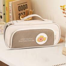 High-End Large-Capacity Pencil Case Simple Multifunctional Bear School Office Storage Stationery Items Multifunctional Canvas Pen Bag Zipper Pencil Case For School, Back To School, School Supplies, Pencil Pouch, School Bag