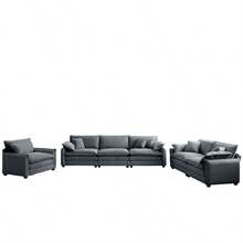 3 Piece  Comfortable Oversized Sectional Sofa, One Single Sofa And One 2-Seater Sofa And One 3-Seater Sofa ,Grey Corduroy Deep Seat Sofa-7629 - Multicolor - View 3