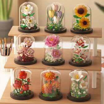 1 Mini Flower Building Block Set (120+ Pieces), DIY Assembly, Realistic Floral, Creative Ornament, Display Decor, Suitable As Holiday, Birthday, Valentine's Day, Wedding Gift For Friends