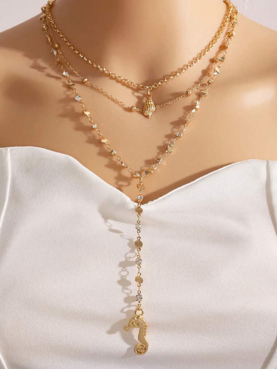 Vogue Whisper 1 szt. Modny prosty naszyjnik z muszli i konika morskiego, wielowarstwowy naszyjnik Y dla kobiet, odpowiedni na prezenty urodzinowe i do codziennego noszenia