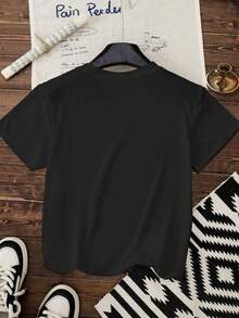 Women's Letter Printed Round Neck Short Sleeve Simple Casual Daily T-Shirt Tops - Black - View 2