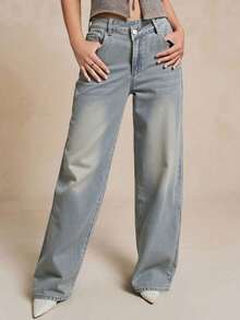 Damen asymmetrische Taille V-Ausschnitt Design gerade Beinhosen für den Lässig-Bereich