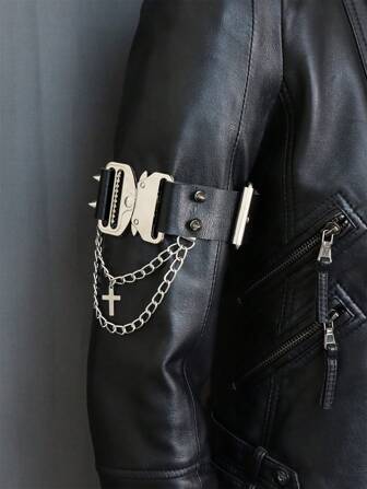 Men's Black PU Leather Buckle Arm Chain Bracelet Gothic Adjustable Wide Harness Belts Armband Cosplay Rave Clubwear For Going Out Outfit Wedding Party And For Gift Halloween Accessories, Halloween Costumes Autumn-Winter Accessories Halloween Costume,Suitable For Teens, Youth,Men,Casual, Outdoor, Athletic, Vacation, Graduation Gifts, Birthday, Daily Wear