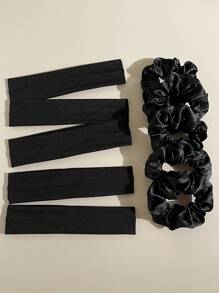 10pcs Black Simple Sports Retro Fashion Breathable Absorbent Hair Accessories. Scrunchies + Sports Headbands Combination Set. Suitable For Daily Wear And Sports Matching., School Stuff, Gifts