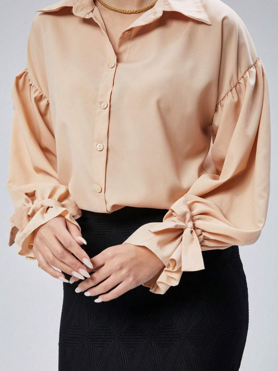 Casual Versatile Solid Color Long Sleeve Shirt - Dusty Pink - View 1