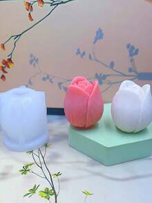 1pc New Holiday Gift Tulip Flower Shaped Handmade DIY Fragrance Stone Home Decor Candle Silicone Mold, Available In Small & Large Sizes - White - View 2